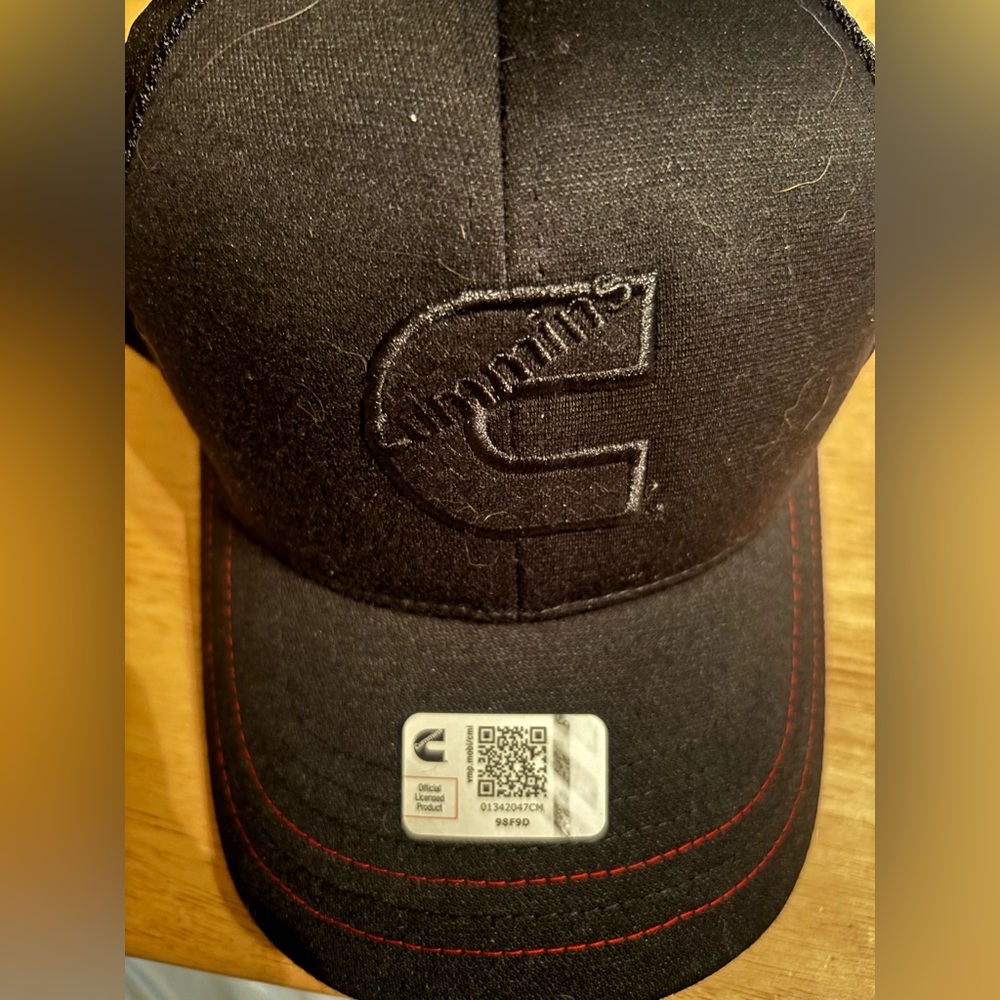 Black Cummins Trucker Cap-Red Stitching
